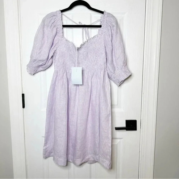 Hill House Dresses & Skirts - HILL HOUSE Athena Midi Nap Dress Linen Lilac Stripe Size XL Romantic Pockets